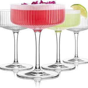 LUNA & MANTHA Coupe Glasses Set of 4, 10oz Crystal Ribbed Martini Glasses, Vintage Cocktail Glass, Hand Blown for Espresso Martini, Margarita, Home Bar &Gift,Glassware