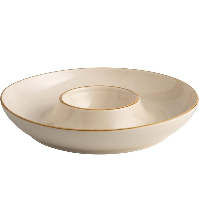 LEHAHA 12.25 inch porcelain Chip and Dip Serving Set, Ceramic Platters for Cheese, Appetizers &Chips Salsa, Fruit and Veggies, Divided Serving Trays for Family Gathering and Parties, Dark Creamy