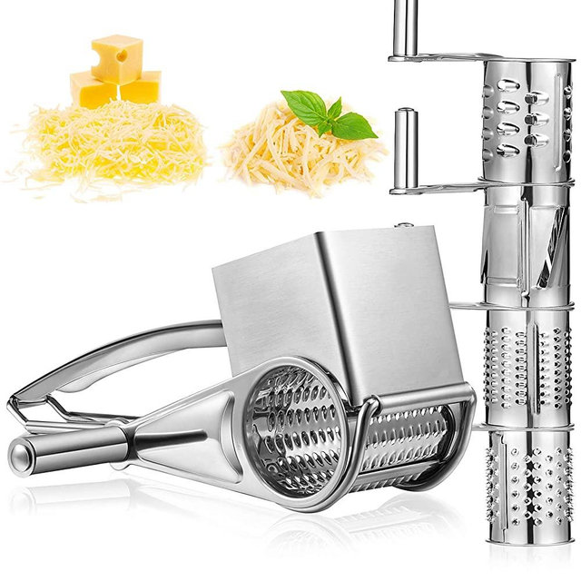 Stainless Steel Rotary Grater Handheld Rotary Grater Handheld Rotating Cheese Grater with 4 Stainless Drum for Grating Hard Cheese Chocolate Nuts Kitchen Tool