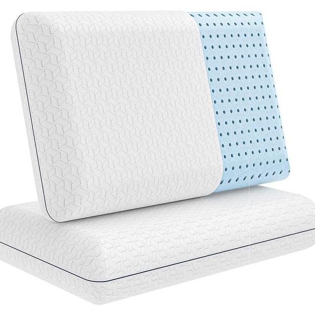 Vaverto Gel Memory Foam Pillow - Standard Size, 2 Pack, Firm Pillow for Neck and Shoulder Support, Orthopedic, Firm, Cooling, Contoured Memory Foam Pillows for Back, Side, Stomach Sleepers, Set of 2