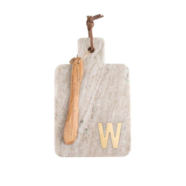 Artisanal Kitchen Supply Monogram Letter "W" Marble Serving Board with Spreader