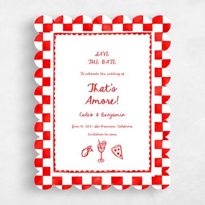 Red Scalloped Wedding Save the Date - Amore Portrait