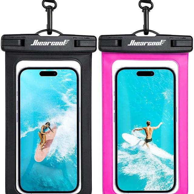 Hiearcool Waterproof Phone Pouch,Underwater Phone Cases Compatible for iPhone 15 14 13 12 Pro Max,Waterproof Dry Bag for Cruise Travel Essentials Phone Water Protector Pouch-Black&Bright Red-2Pack