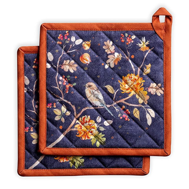 Maison d' Hermine Kelim 100% Cotton Set of 2 Pot Holders with Loop Heat Resistant for BBQ Cooking Baking Grilling Microwave Barbecue (Infinity, 8"x8")