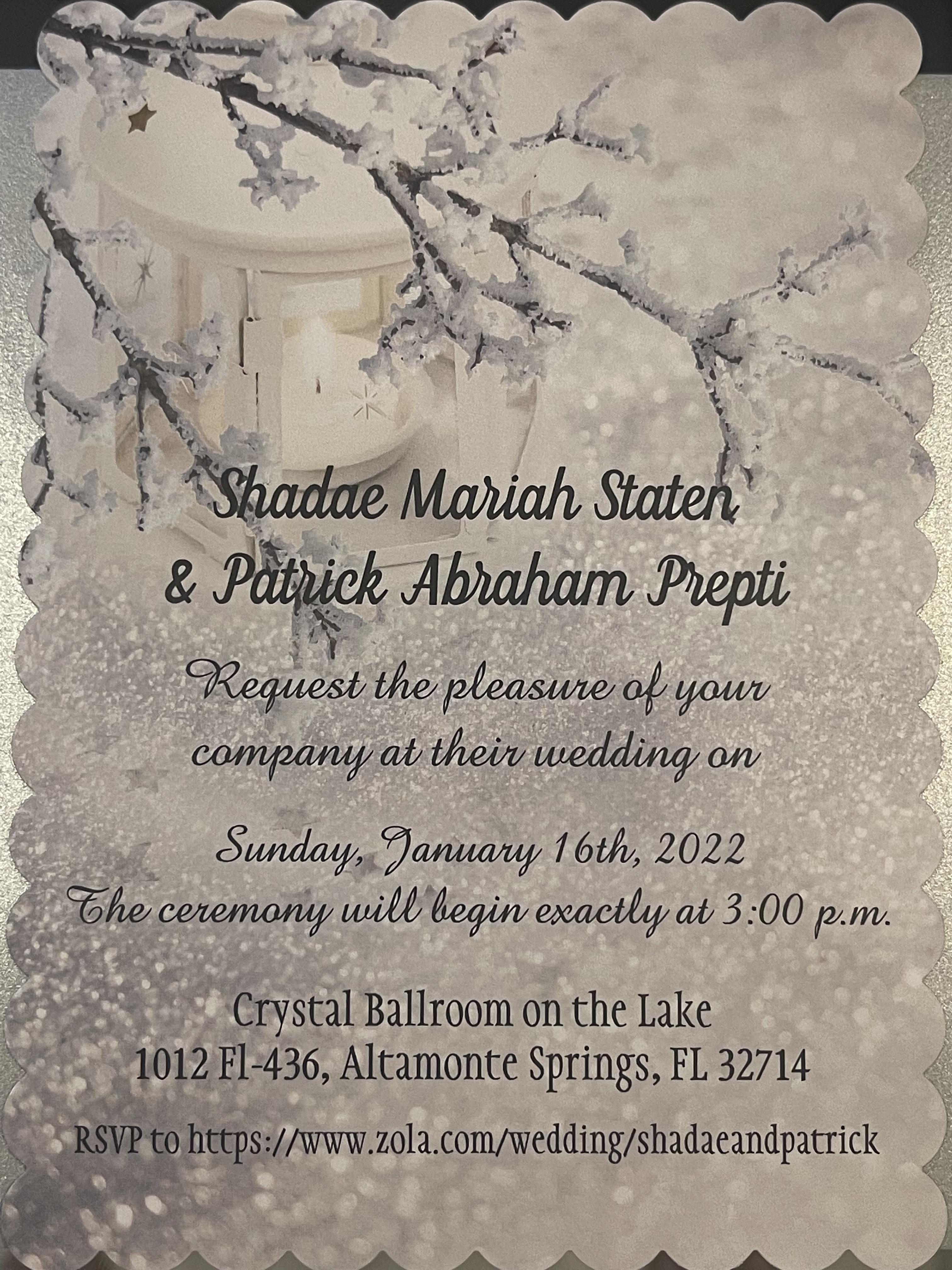 The Wedding Website of Shadae Staten and Patrick Prepti