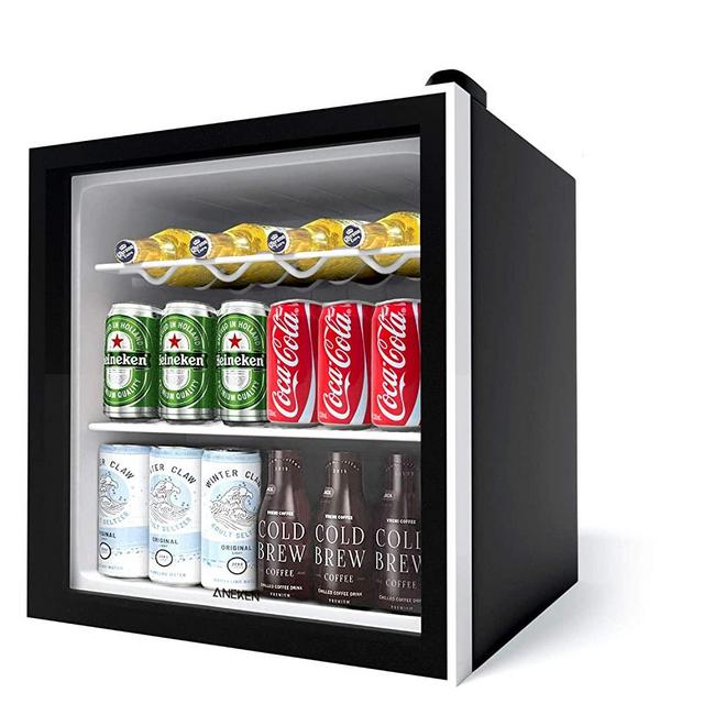 Aneken Beverage Refrigerator, 17 Inch Wide 62 Cans Beverage Cooler with Double-Layered Glass Door for Soda, Water, Beer, or Wine, Compact Mini Fridge Removable for Home, Office or Bar, 1.6cu.ft.
