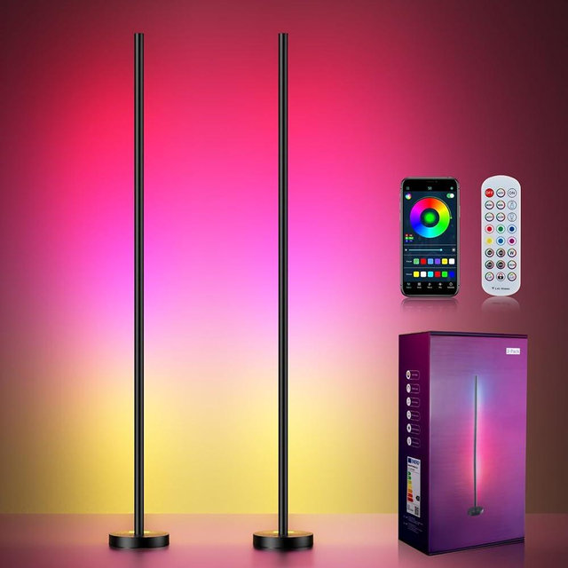 OIYN Smart RGBICW LED Corner Floor Lamp 2 Pack - 16 Million DIY Colors, 68+ Scenes, Music Sync, App & Remote Control, Color-Changing Ambient Lighting for Living Rooms, Bedrooms, and Gaming Rooms