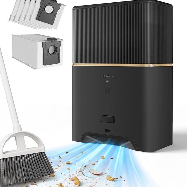 Ezzomy Touchless Vacuum Automatic Dustpan, Bagged Design with Replaceable Dust Bags, Up to 3-Month No Cleaning, 26,000Pa Powerful Suction, One-Touch Auto & Manual Mode for Pet Hair Kitchen & Salon
