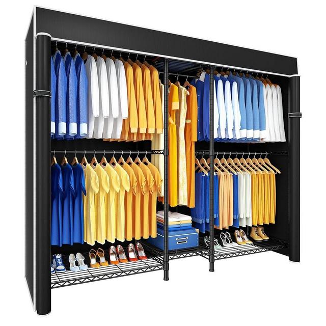 Ulif E12C Heavy Duty Closet Organizer System - Freestanding Clothing Rack, Adjustable Garment Rack 71" W x 16" D x 76.5" H Holds 960 lbs, Black with Dustproof Cover