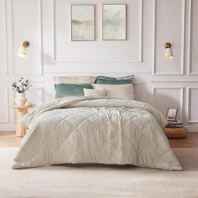Urban Habitat King Comforter Set Velvet Comforters King Bedding Reversible, All Season, Diamond Quilted Bedding Microfiber King Size Comforters, Felicia, King/Cal King, Champagne 4 Piece