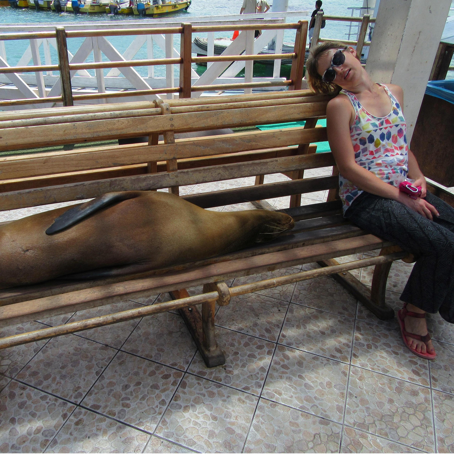 Eric and Katie taking a short nap on the Galapagos.
