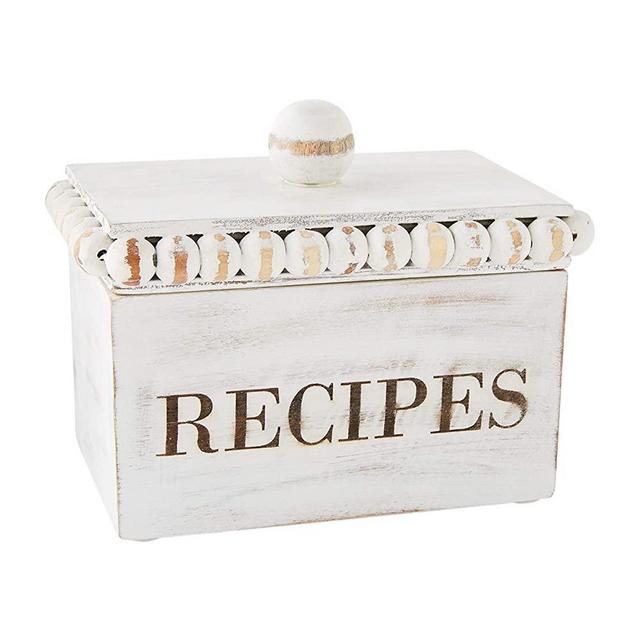 Mud Pie White Beaded Recipe Box, 4 1/2" x 6 1/2" | Card 3 1/2" x 5 1/2"