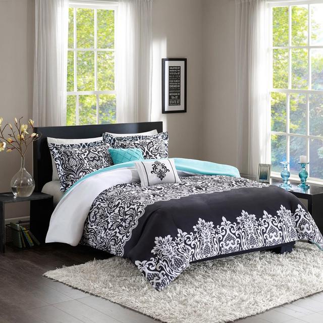 Black & Aqua Annie Comforter Set (Full/Queen) 5pc