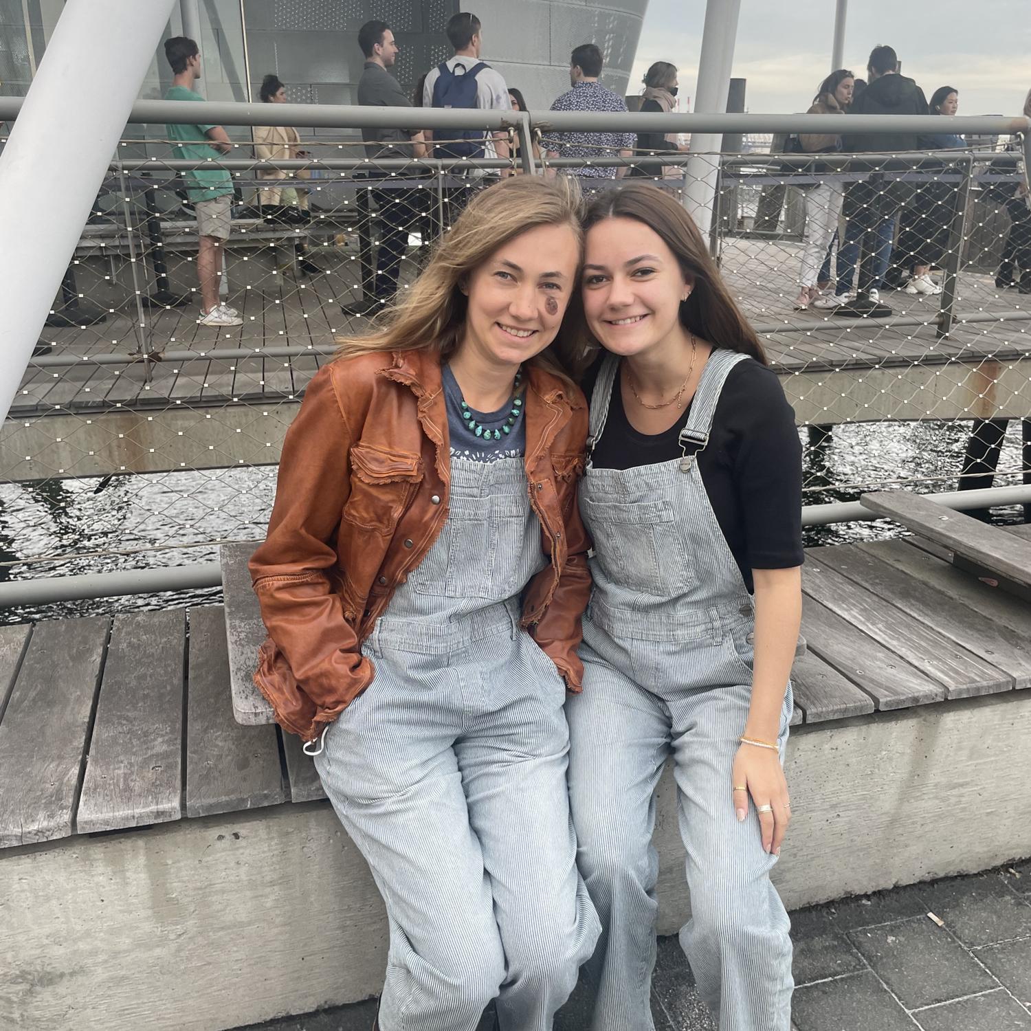 NYC trip with matching overalls for the sisters brought to you by Sandy Dickie.