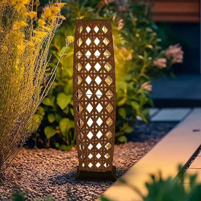 GREEN MORE Rattan Solar Patio Lights,50 Lumen Auto-On/Off Outdoor Floor Solar Lamp, IP65 Waterproof with 8H Runtime for Garden Pathways & Landscape Lighting
