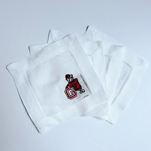 Vintage UGA Theme Embroidered Cocktail Napkins