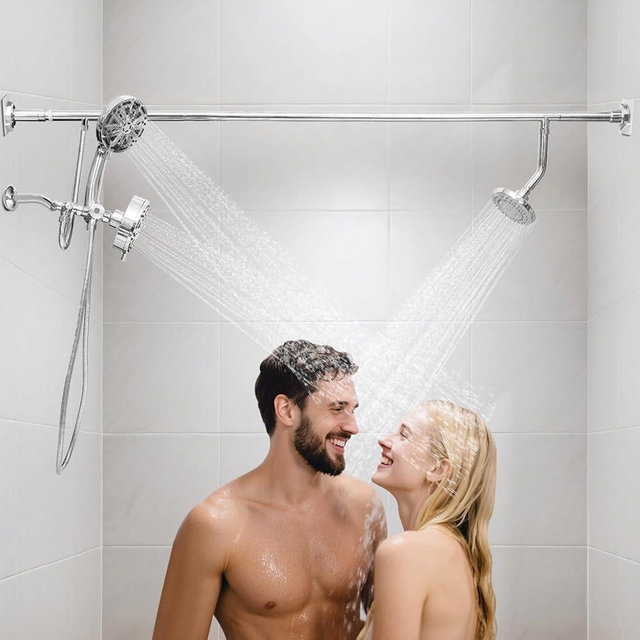 Double Shower Heads for Couples & Handheld,Triple Shower Head for Two People,Adjustable Tandem Dual Shower Head System and Handheld,with 10 Settings,Easy Installation & Anti-Leak Design(Chrome)