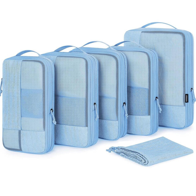 BAGSMART Compression Packing Cubes for Travel, 6 Set Packing Cubes for Carry on Suitcases, Compression Travel Cubes & Suitcase Organizer for Packing with Shoe Bag