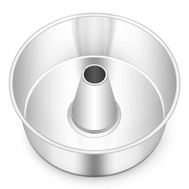 TeamFar 10inch Angel Food Cake Pan, Stainless Steel Pound Cake Pan with Tube, Hollow for Home/Kitchen Baking, Healthy & Non-toxic, Durable & One-Piece, Mirror Finish & Dishwasher Safe, Silver
