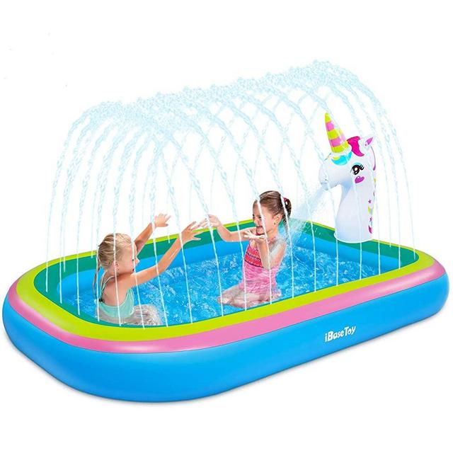 iBaseToy Splash Pad Sprinkler Pool for Kids Toddlers - 68“ Unicorn Sprinkler Splash Mat, Inflatable Kiddie Baby Swimming Wading Pool, Outdoor Sprinklers Water Toys Games for Boys Girls Backyard Yard