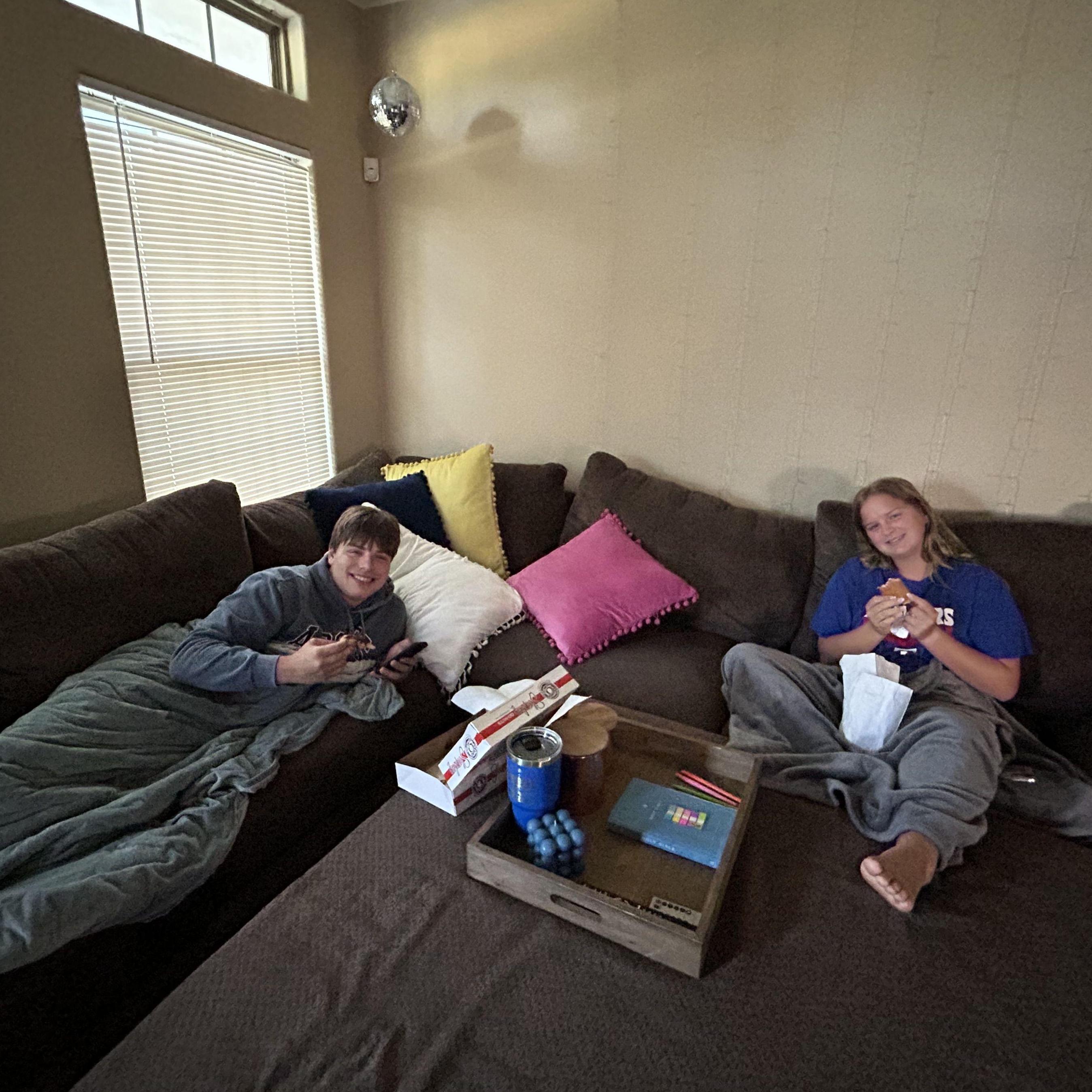 Ben and Dacee watching F1 (her fav) when she came to visit College Station for the weekend
