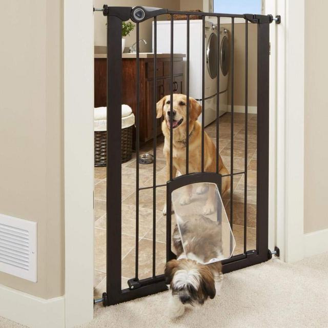 MYPET North States 38" Wide Petgate Passage: Choose Between 36" or 42" Tall. Secure gate with Small Lockable pet Door. Pressure Mount. Fits 29.8" - 38" Wide (Bronze)