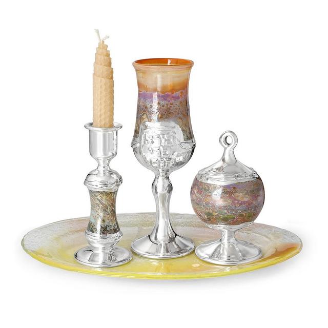 Luxurious Handcrafted Glass and Sterling Silver Havdalah Set