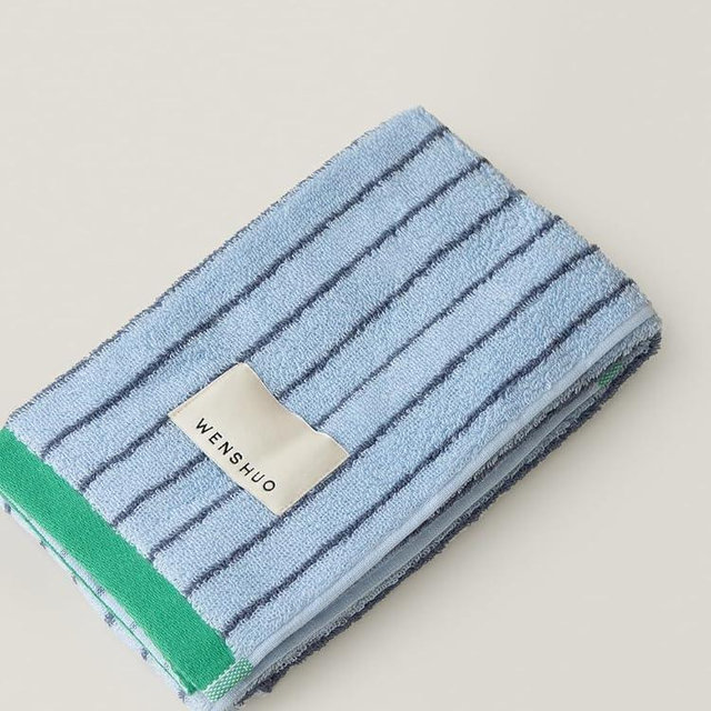 WENSHUO Tranquil Bluejay-Striped Pure Cotton Hand Towel,100% Combed Cotton,Luxury Towel,Super Absorbent(Pack of 1) (29.53" L × 13.39" W)