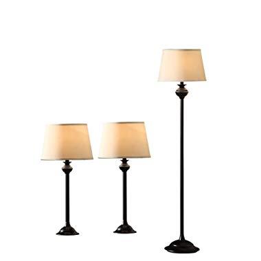 Catalina Lighting 18079-001 Traditional 3-Piece Metal Floor & Table Lamp Set with Linen Shades, Without Bulb, Black Classic