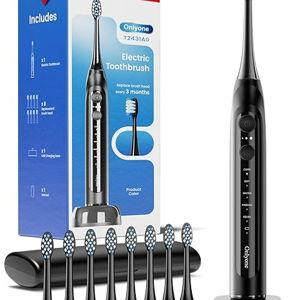 Onlyone Sonic Electric Toothbrush for Adults, Rechargeable Ultrasonic Electric Toothbrush with 8 Brush Heads, Travel Case, Charging Base & Wireless Charging - 5 Modes with Smart Timer
