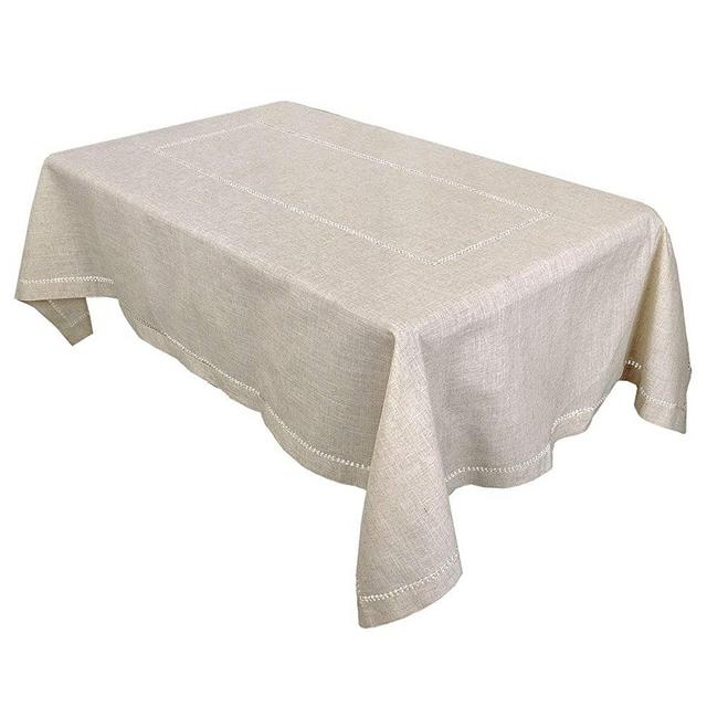 Grelucgo Handmade Double Hemstitch Natural Tablecloth, Rectangular 60 by 84 Inch