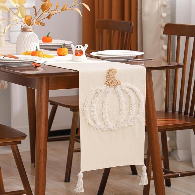 Tosleo Halloween Pumpkin Table Runner with Tassels Seasonal Fall Harvest Dinning Kitchen Table Decor for Autumn Thanksgiving Home Party Holiday Decoration 13x72 Inch