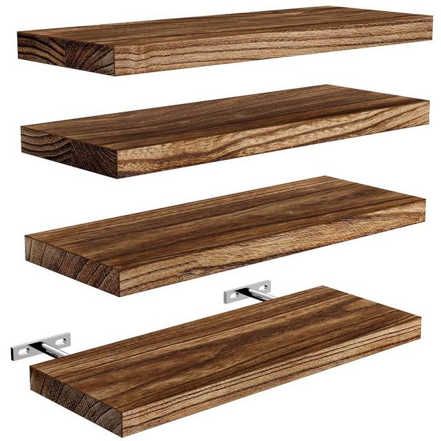 AMADA HOMEFURNISHING Floating Shelves, Paulownia Wood Wall Shelves for Bathroom/Living Room/Bedroom/Kitchen/Home Office, Natural Wood Floating Shelf for Home Storage & Organization, Set of 4, AMFS40BN