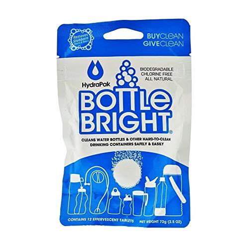 Bottle Bright (12 Tablets) - All Natural, Biodegradable, Chlorine & Odor Free Water Bottle & Hydration Pack Cleaning Tablets