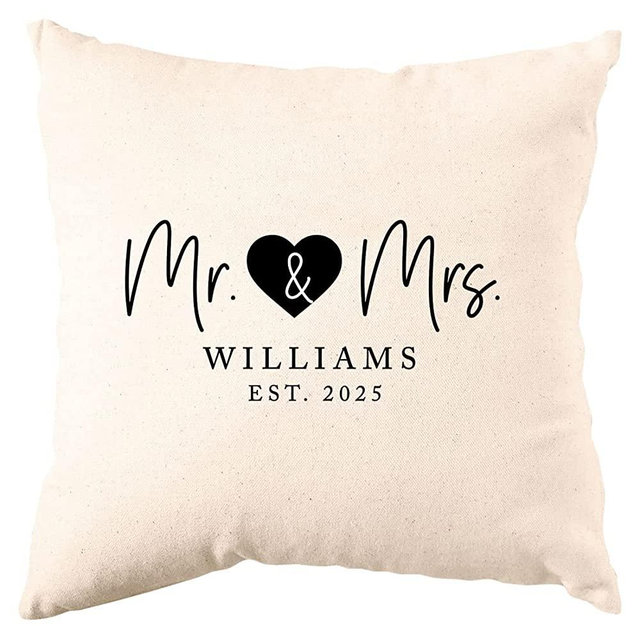 Andaz Press Personalized Decorative Throw Pillow Covers Mr. & Mrs. Pillowcase Cover Gift for Wedding Couple Anniversary Housewarming Farmhouse Neutral Home Decor Living Room Bedroom 18"x18", 1-Pack