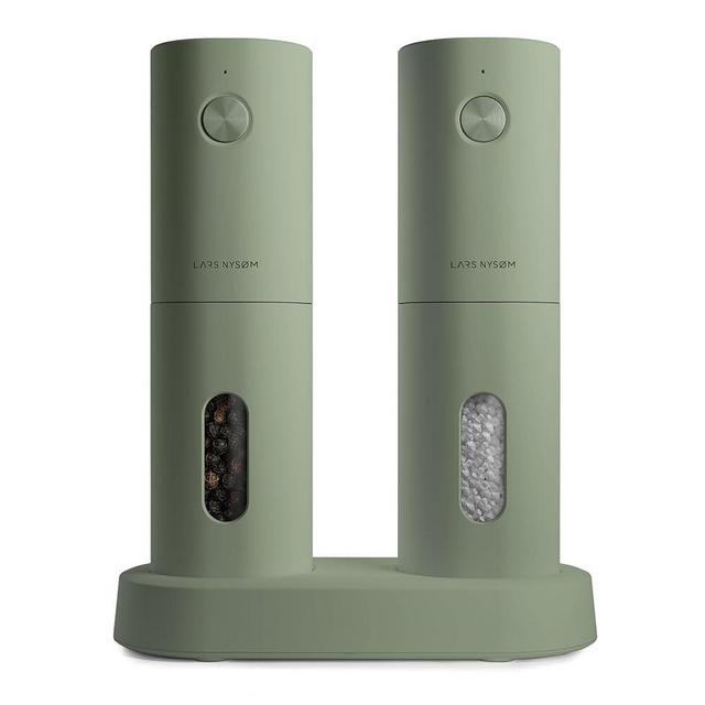 LARS NYSØM Electric Salt and Pepper Grinder Set I Automatic Salt and Pepper Mills with Adjustable Ceramic Grinder I USB Rechargeable Electric Spice Grinder Set (Sage)