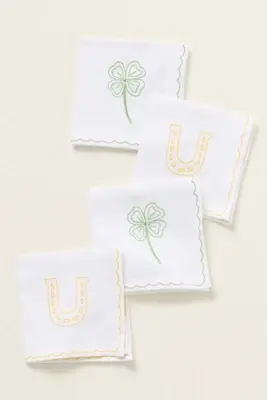 Pomegranate Linen Cocktail Napkins, Set of 4