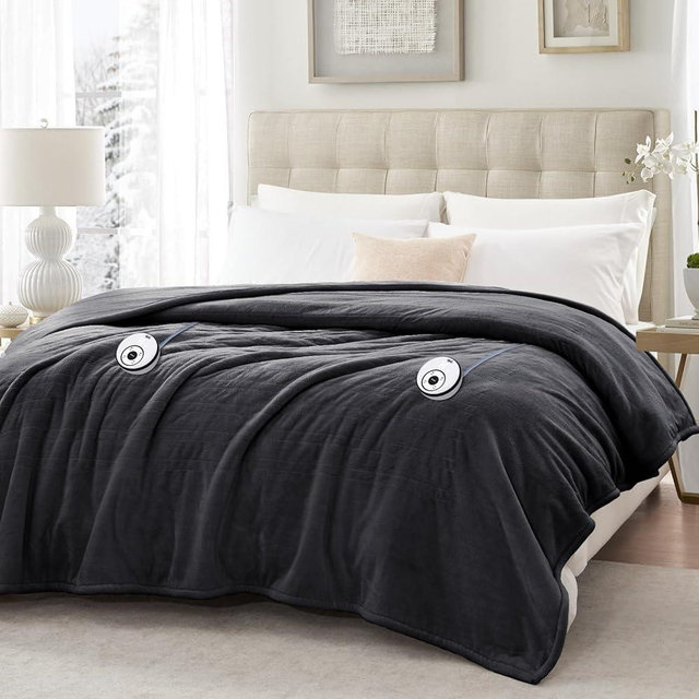 Sealy Electric Blanket King Size 100"x90", Soft Double Flannel Heated Blanket with 10 Heat Levels & 1-12 Hours Auto Shut Off, Machine Washable, Even Heat Distribution, Charcoal