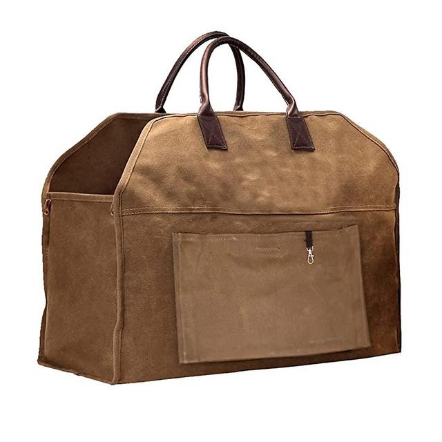 Trendy Home & Garden Canvas Log Carrier for Firewood - Heavy Duty Tote Bag - 20oz Waxed Firewood Bag - Water-Resistant, Fireplace Log Carrier & Holder, Flexible Canvas Wood Bag