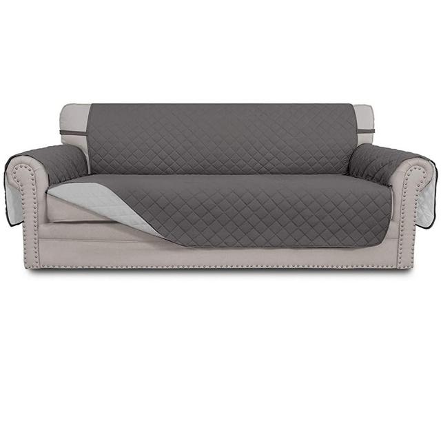 Easy-Going 4 Seater Sofa Slipcover Reversible Sofa Cover Water Resistant Couch Cover with Foam Sticks Elastic Straps Furniture Protector for Pets Kids Children Dog Cat(XX-Large, Gray/LightGray)