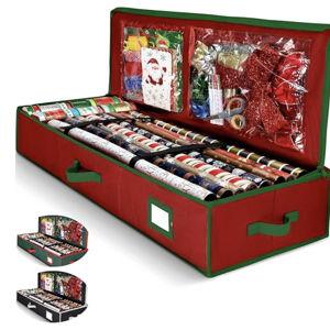 Premium Wrapping Paper Organizer Storage | Gift Wrap Holder With Extra Pockets for Christmas Decorations, Reinforced Handles, Heavy Duty, Ultra-Durable, Tear-Proof Fabric - Fits Up to 27 Rolls (Red)