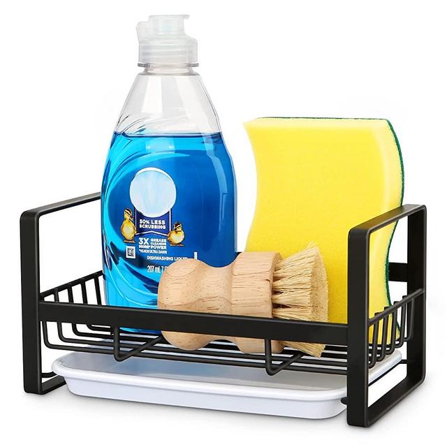Kitchen Sink Caddy, Sponge Holder for Kitchen Sink,Kitchen Sink Organizer,Kitchen Sponge Holder,Dish Sponger Holder,Dish Soap Holder（Black）