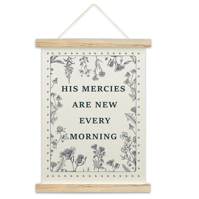 OZTEMETY His Mercies are New Every Morning Poster Hanger Frame, Minimalist Christian Wall Art, Bible Verse Lamentations 3 : 22 Canvas Hanging Banner, Christian Home Decor -A04