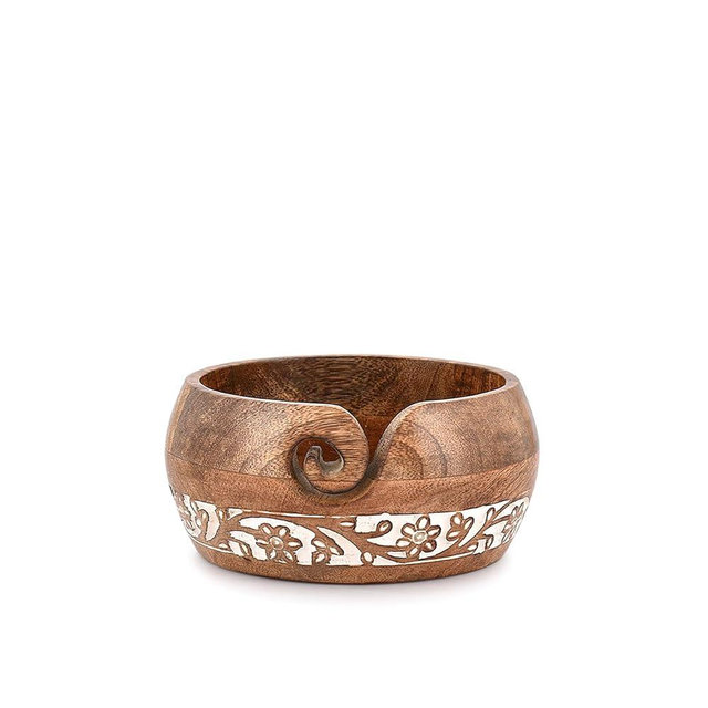 BHAVATU Yarn Storage Mango Wood Yarn Bowl for Crocheting | Crochet/Knitting Yarn Bowls Best Gift from Craft Supplies (6" x 6"x 3")