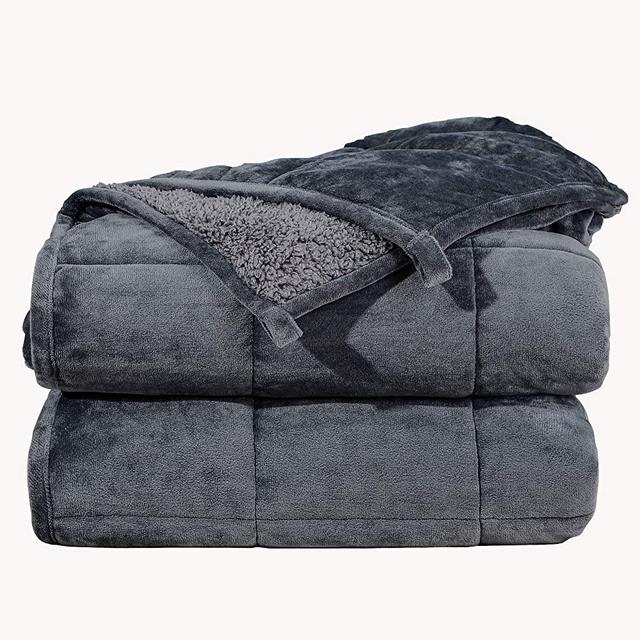 Argstar Sherpa Fleece Weighted Blanket for Adults 15 Lbs On Twin/Full Bed, Soft Cozy Fuzzy Heavy Blankets with Premium Glass Beads,48"x72", Dark Grey.