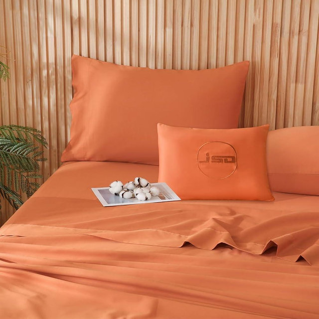JSD 100% Organic Cotton King Sheet Set, Burnt Orange Sheets Deep Pocket, 300 Thread Count Sateen Weave Breathable Soft Cooling for Hot Sleepers Sensitive Skin
