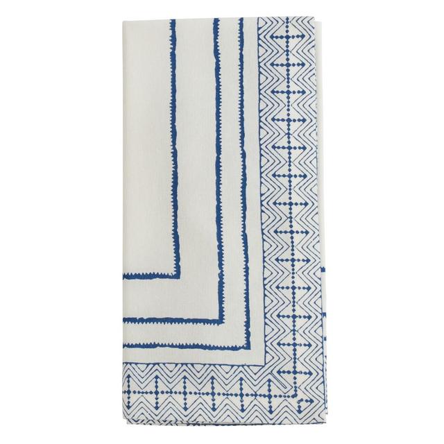Saro Lifestyle Hand Block Print Cotton Table Napkins, Blue,