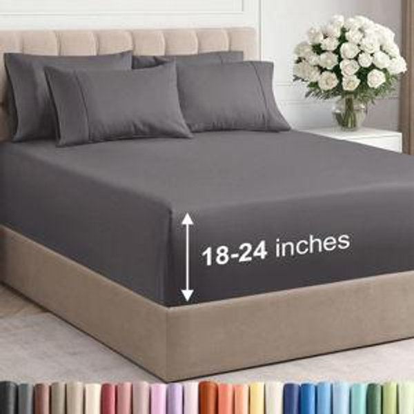Extra Deep Queen Sheet Set - 6 Piece Breathable and Cooling Sheets - Hotel Luxury Bedding for Women, Men, Kids & Teens - Easy & Secure Fit - Soft, Wrinkle Free and Comfy - Extra Deep Pockets - Grey