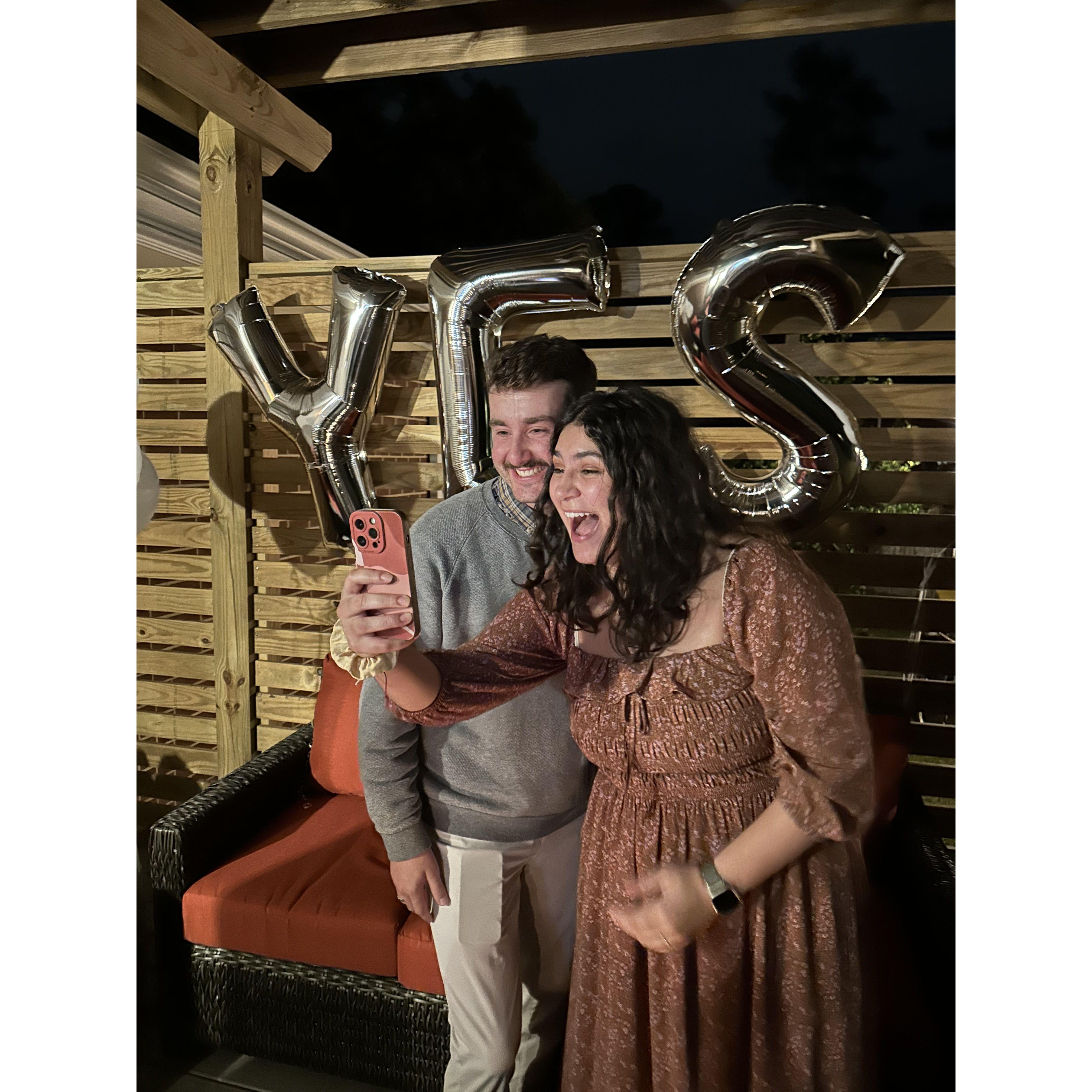 facetiming our friend (and child... don't ask) Mikayla at our engagement party!!