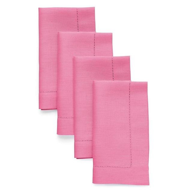 Solino Home Linen Napkins Flamingo Pink – 100% Pure Linen Classic Hemstitch Napkins 20 x 20 Inch – Machine Washable Dinner Napkins Set of 4 – Handcrafted from European Flax